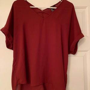 burgundy hi low blouse